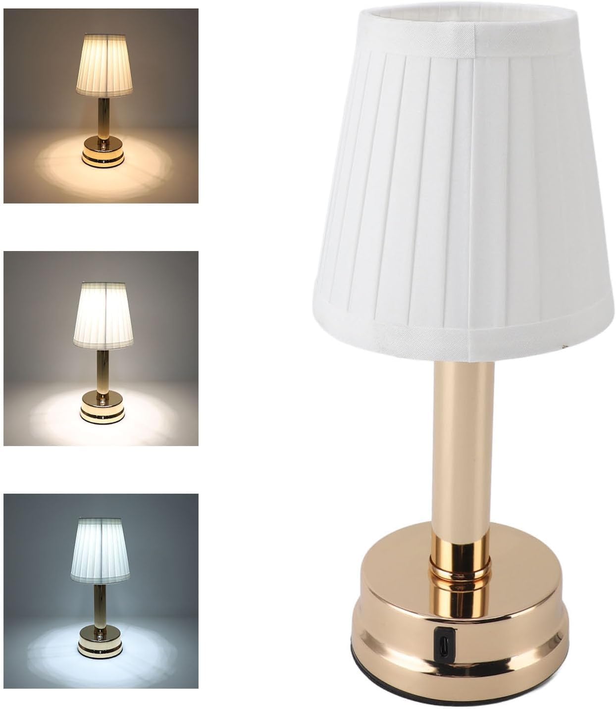 Jukkre Gold Table Lamp - Touch Control, 3-Color Dimmable, Modern Bedside Lamp with Pleated Shade, Small Desk Lamp for Bedroom, Living Room, Office, Gifts-image-25