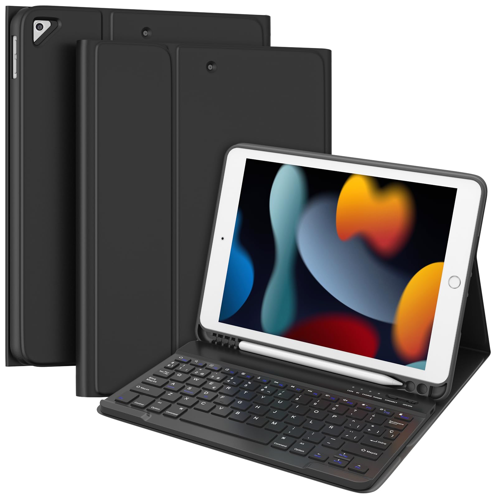 TQQ Funda Teclado iPad 9 generación con Porta lápices Incorporado, Desmontable Español Ñ Teclado para iPad 10.2" 9ª/8ª/7ª Gen, iPad Pro 10.5" 2017, iPad Air 3 2019 Global Recycled Standard Global Recycled Standard Global Recycled Standard