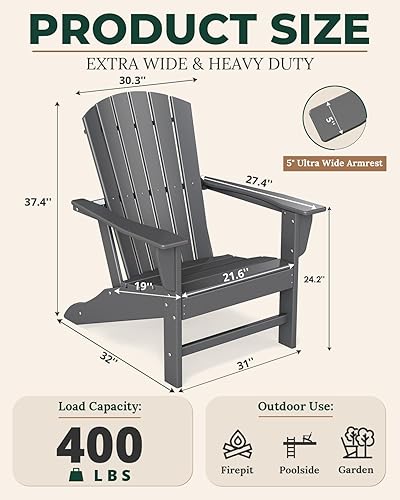 Miniatura 3 de BRIOPAWS Adirondack - Juego de 2 sillas de gran tamaño  Silla para hoguera  Plástico HDPE  Todo clima  para terraza al aire libre junto a la piscina