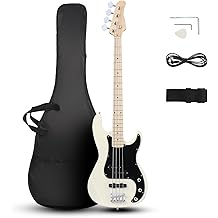 Ktaxon 4 String Bass Guitar, Bass Kit Full Size Guitar Starter Kit with Portable Gip Bag, Premium Cable, Adjustable Guitar Strap, Picks and Wrench, Gift For Music LoverOnly Bass-White