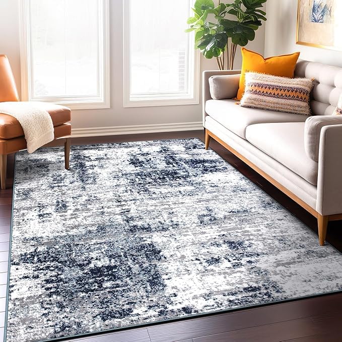 Tapis de salon bleu abstrait pour réveiller la déco de votre salle à manger avec élégance