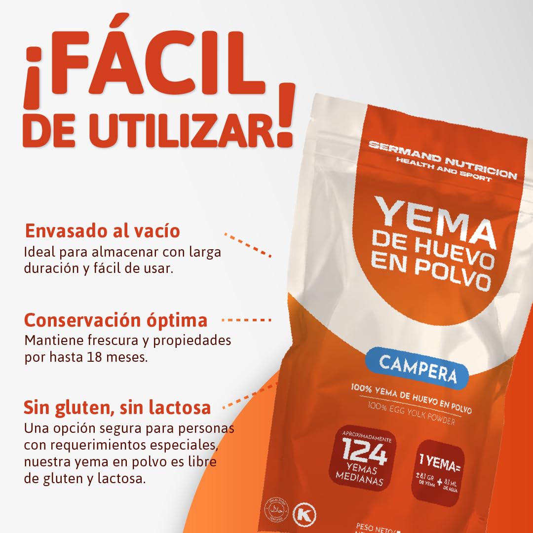 Eigelb-Pulver (1 kg) | Eigelb aus Freilandeiern | Pasteurisiertes Ei | Ohne Zusatzstoffe | Laktosefrei | Glutenfrei | Vakuumverpackt