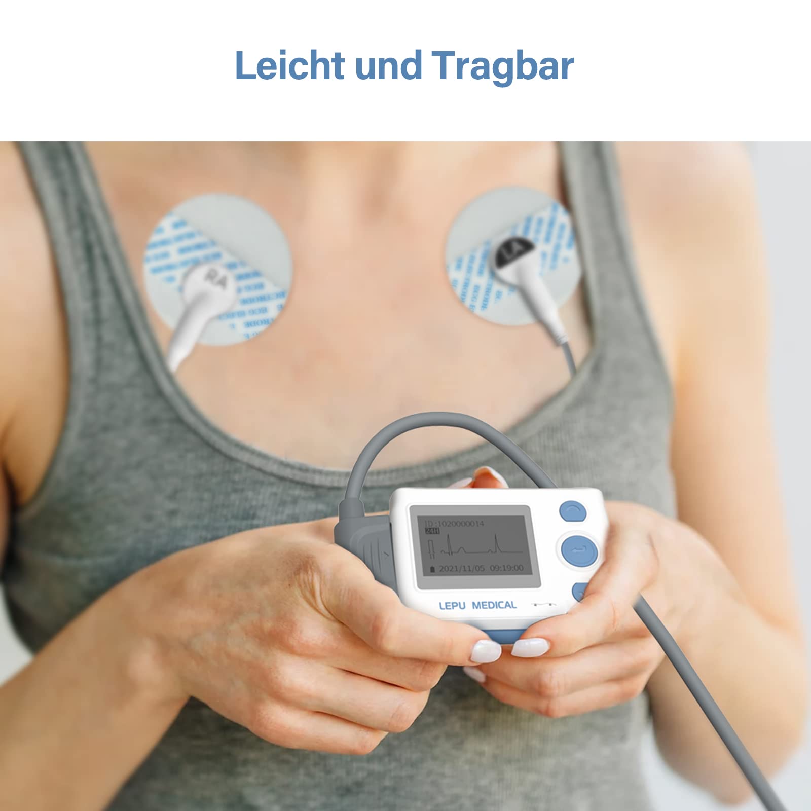 Wellue EKG Gerät 12 Kanal, 24h Holter EKG Monitor mit AI-ECG Analyse, Funktioniert mit PC und Mac, Tragbarer Mobiles 6 8 Kanal 24-Stunden Langzeit EKG Gerät für Zuhause