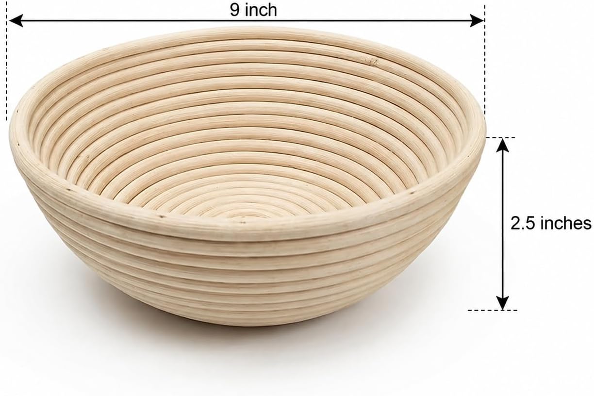 Bake Aura Sourdough Bread Proofing Basket Round 9 Inch – Pure Indonesian Rattan Banneton with Linen Liner, Splinter-Free & Food-Safe Artisan Dough Rising Bowl for Homemade Bread