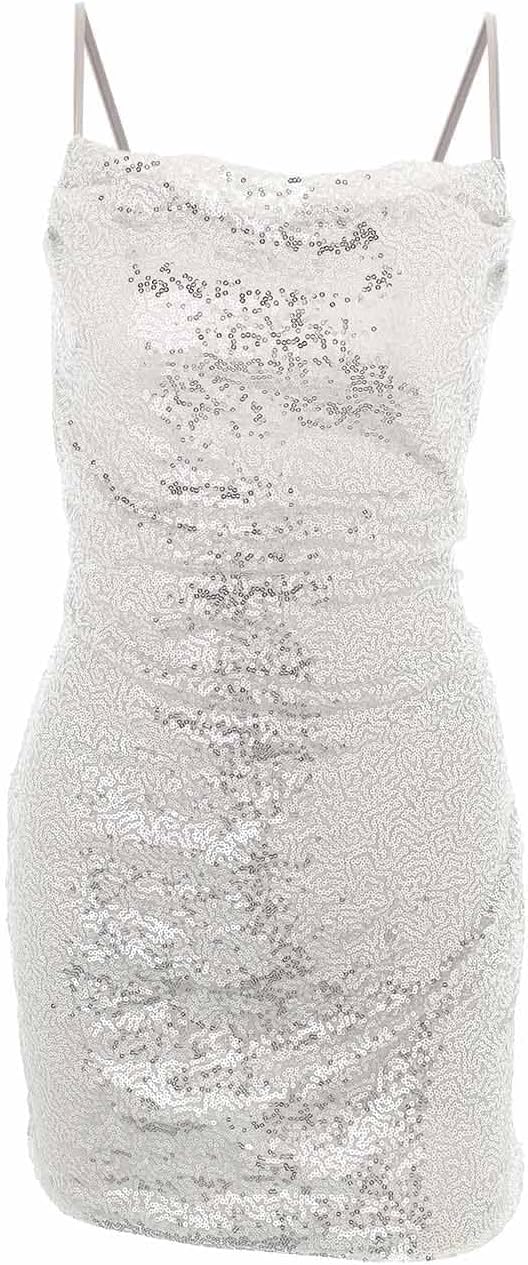 JEWEKY Sequin Bodycon Dress Sparkly Spaghetti Strap Dress Backless Cocktail Party Dresses Women Strapless Clubwear Mini Dress - Image 3