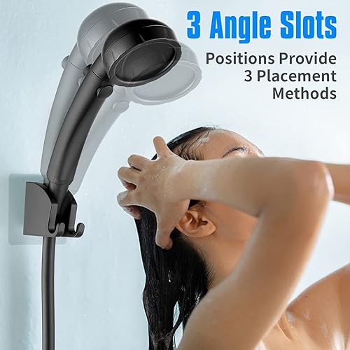 Miniatura 3 de JONKEAN Soporte de cabezal de ducha de mano con 2 ganchos para colgar, soporte de cabezal de ducha adhesivo fuerte, soporte de varilla de ducha