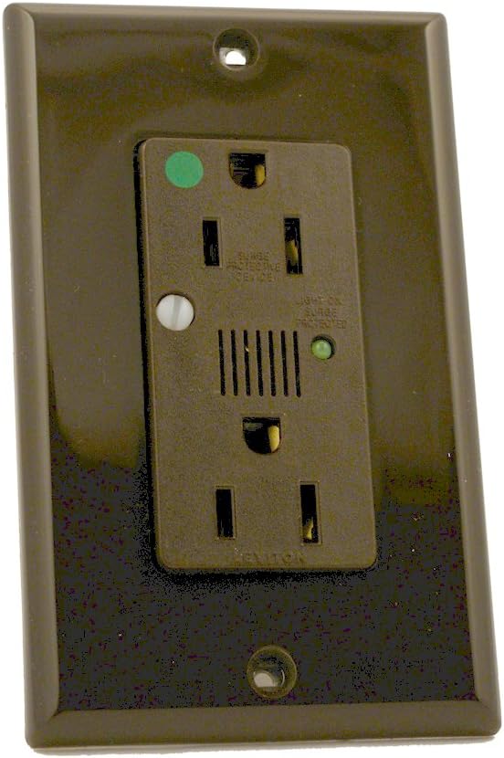 Leviton 8280 15 Amp, 125 Volt, Decora Plus Duplex Surge Suppressor Receptacle, Hospital Grade, Straight Blade, Brown