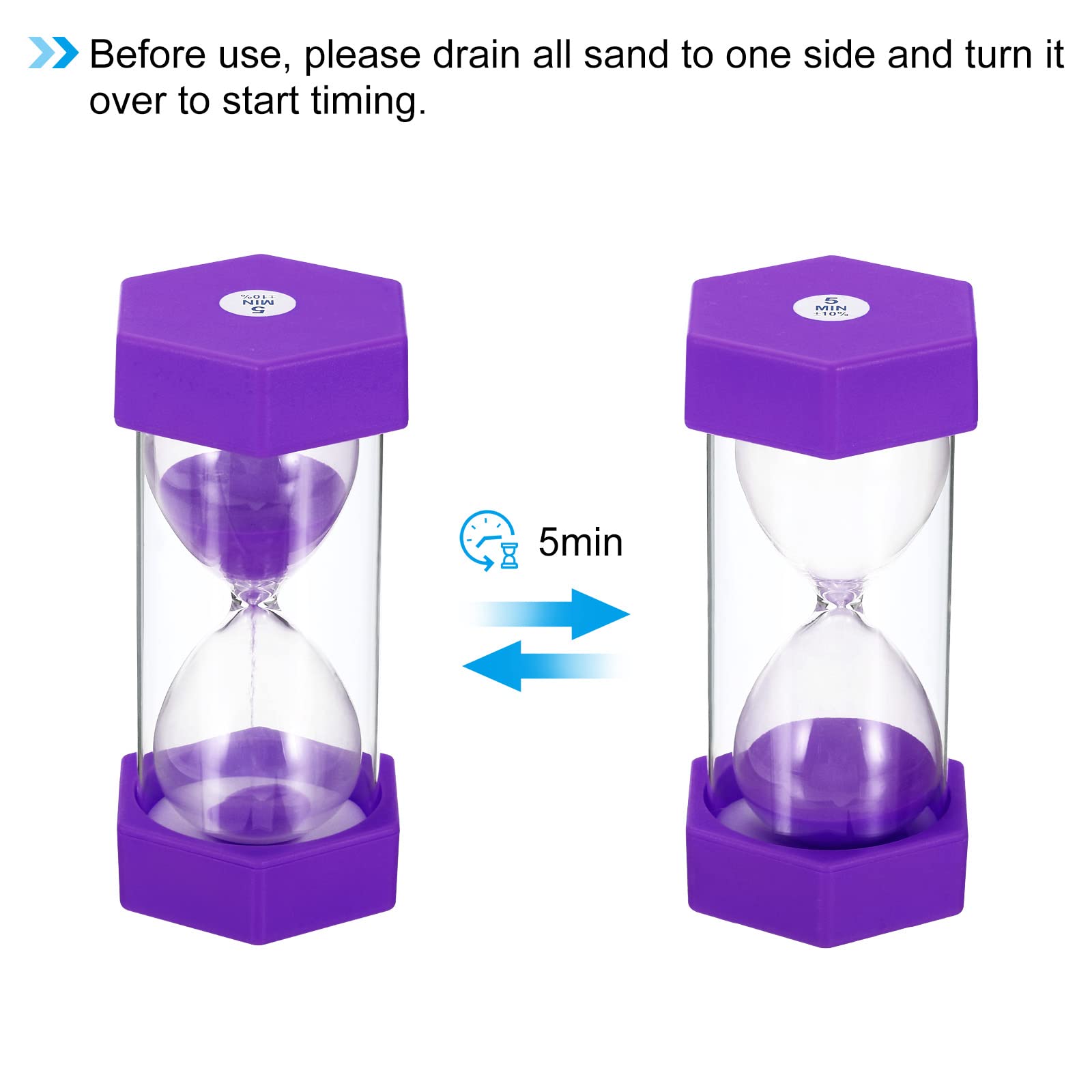 PATIKIL 5 Minute Sand Timer, Hexagon Small Sandy Clock with Plastic Cover, Count Down Sand Glass for Games Kitchen - Image 4