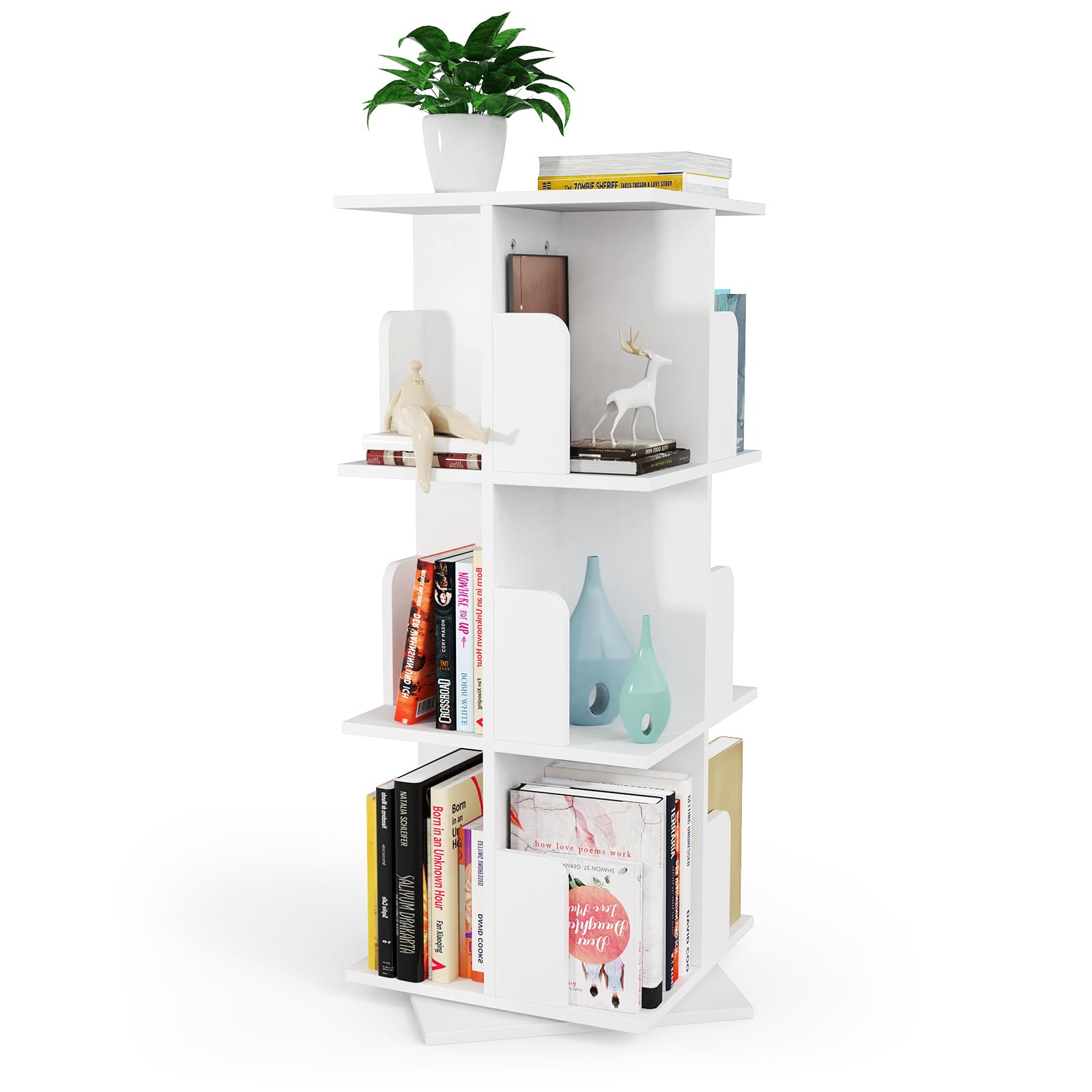 HaodaCulture Estanteria Giratoria Libros, Librería Estantería, 3 Niveles, 360 Grados, 40x40x98cm, Estante de Almacenamiento, Organizador de estantería de Madera Maciza