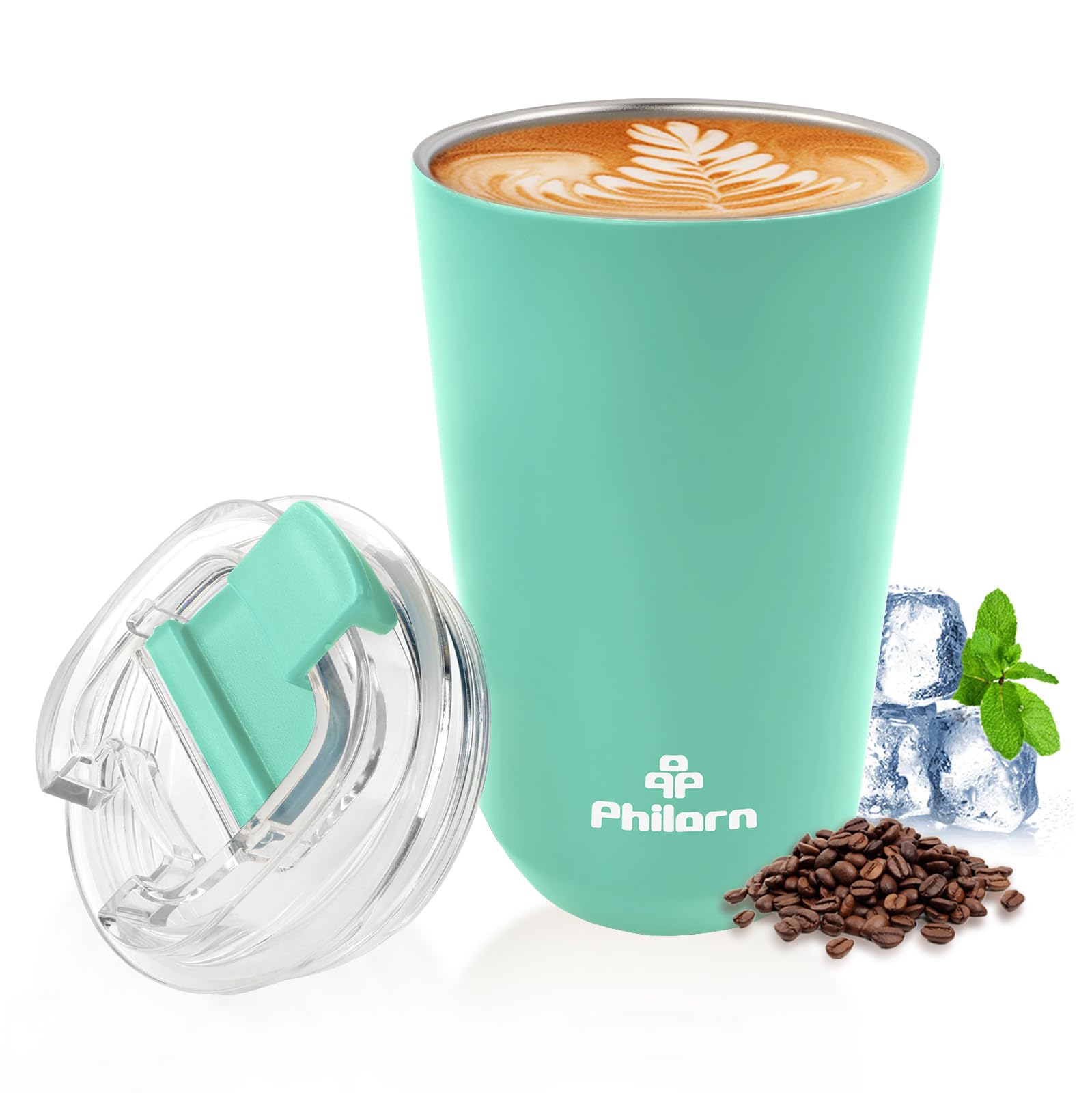Philorn Coffee Cup, 13 oz/380 ml Insulated Travel Mug with Leakproof Lid & Double Wall