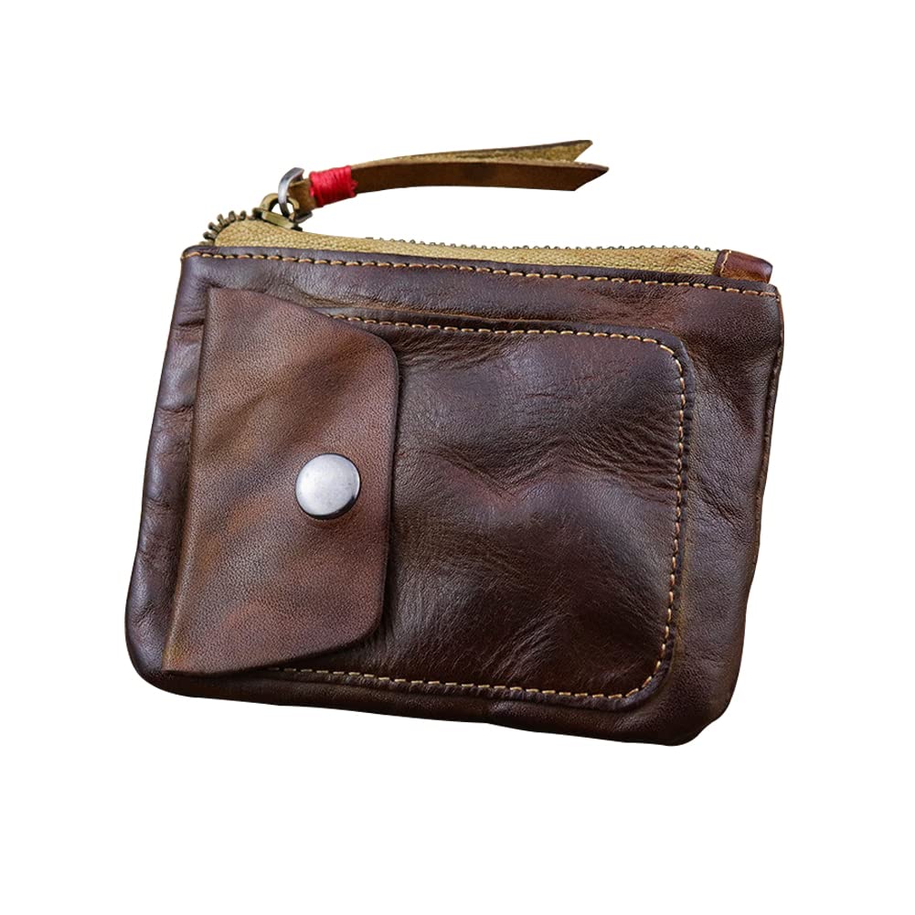Wugebud 1 Pcs Leather Zipper Coin Purse Wallet With Card Slots, Snap Coin Organizer, Change Holder,Card Case, Leather Zipper Storage Bag for Men &