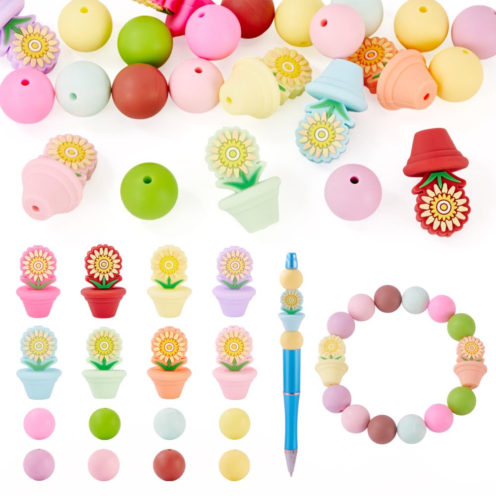 Perles focales en silicone pour stylos et loisirs créatifs, kit de 24 pièces
