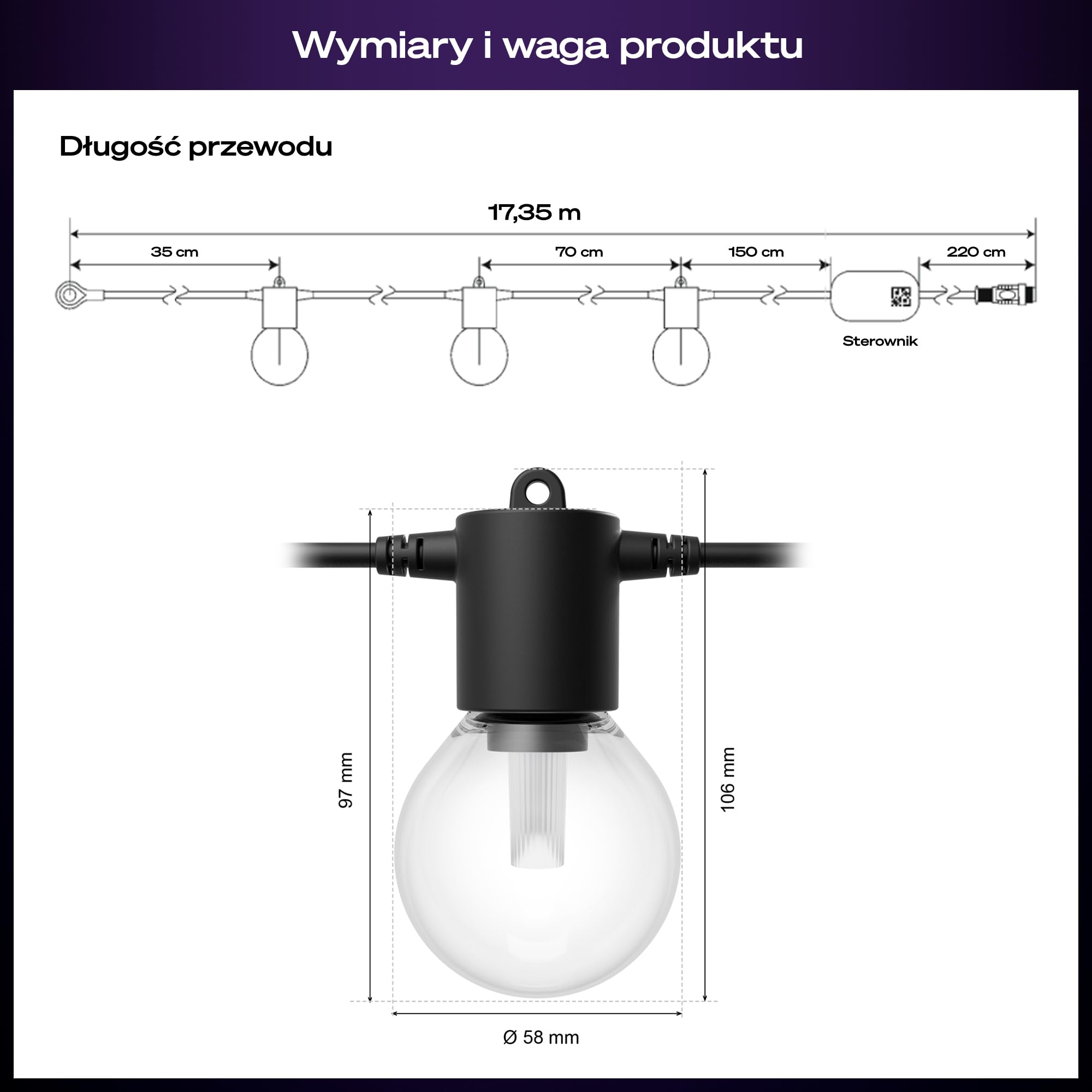 Lampki sznurkowe Philips Hue Festavia Globe na zewnątrz, białe i kolorowe, 14 m, 20 żarówek, ściemniane, sterowane aplikacją Hue, współpracujące z Alexa, Google Asystentem i Apple Home.