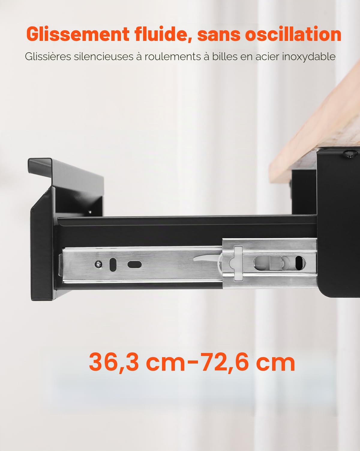 VEVOR Tiroir Coulissant sous Bureau, 365x335x250 mm, Tiroir Organisateur de Rangement de Bureau Caché Verrouillable, Capacité de Charge 5 kg, pour Maison sous Table, Poste de Travail Assis-Debout