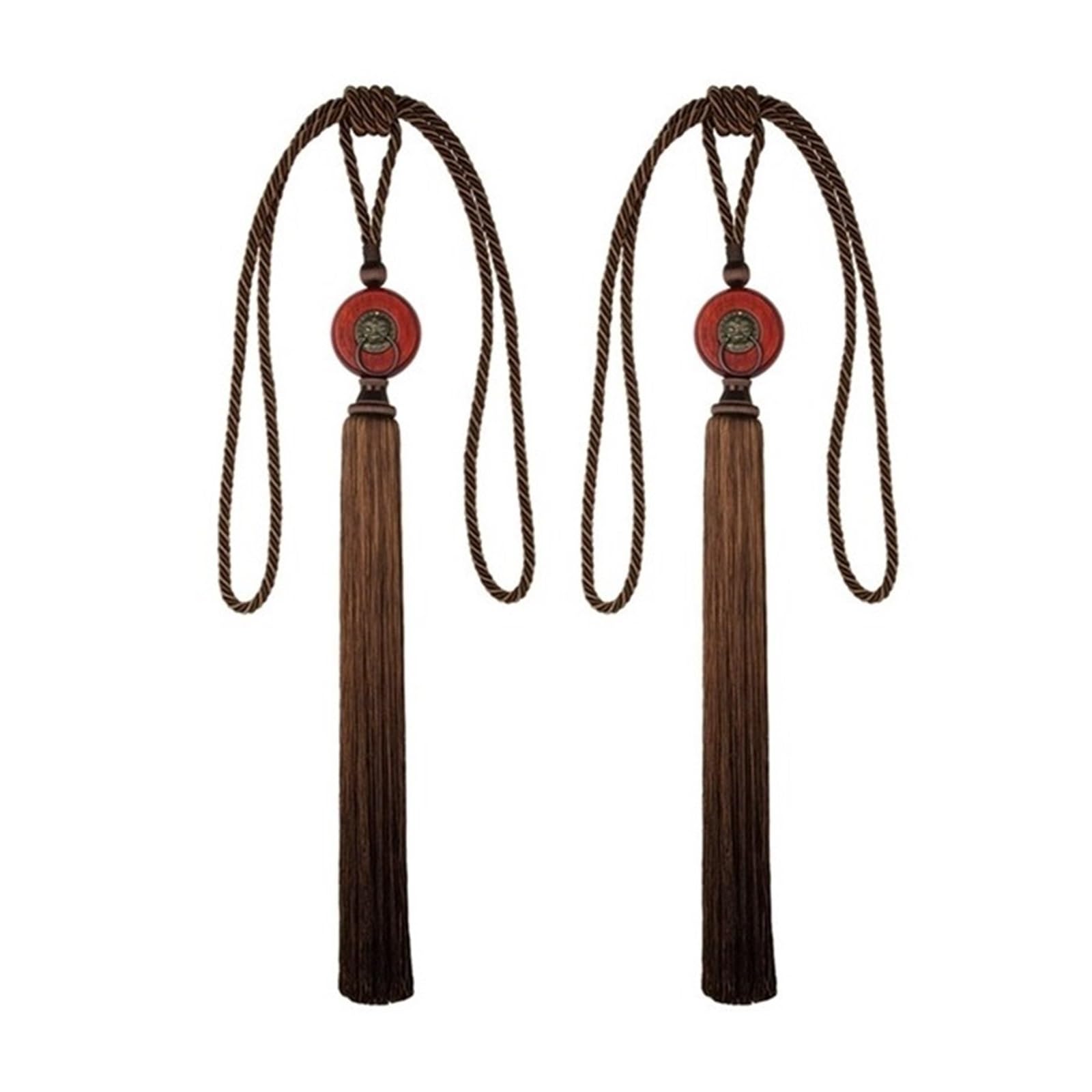 Embrasses de Rideaux en Bois de Santal Rouge Embrasses à Glands Antiques, Attaches de Draperies de fenêtres de Bureau à Domicile de Style Chinois Cordes à Franges Paquet de 2 (Couleur : Lion)