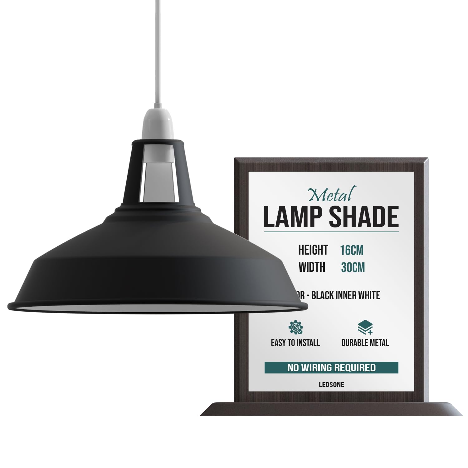 LEDSone Lampshade for Ceiling Lamp Shades 30cm Light Shade Ceiling Light Industrial Replacement Metal Decorative Pendant Lighting Bulb Guard Lamp Shades for Indoor Light Shade (Black Inner White)