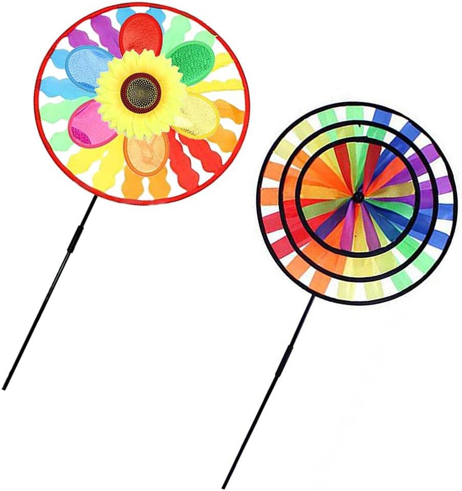 Colorful Rainbow Wind Spinners - 2 Sets Novelty Whirligigs for Garden Yard Decor - Kids Toy Perfect for Playing and DIY, Easy Assembly - Great Party Decorations - Outdoor Balcony
