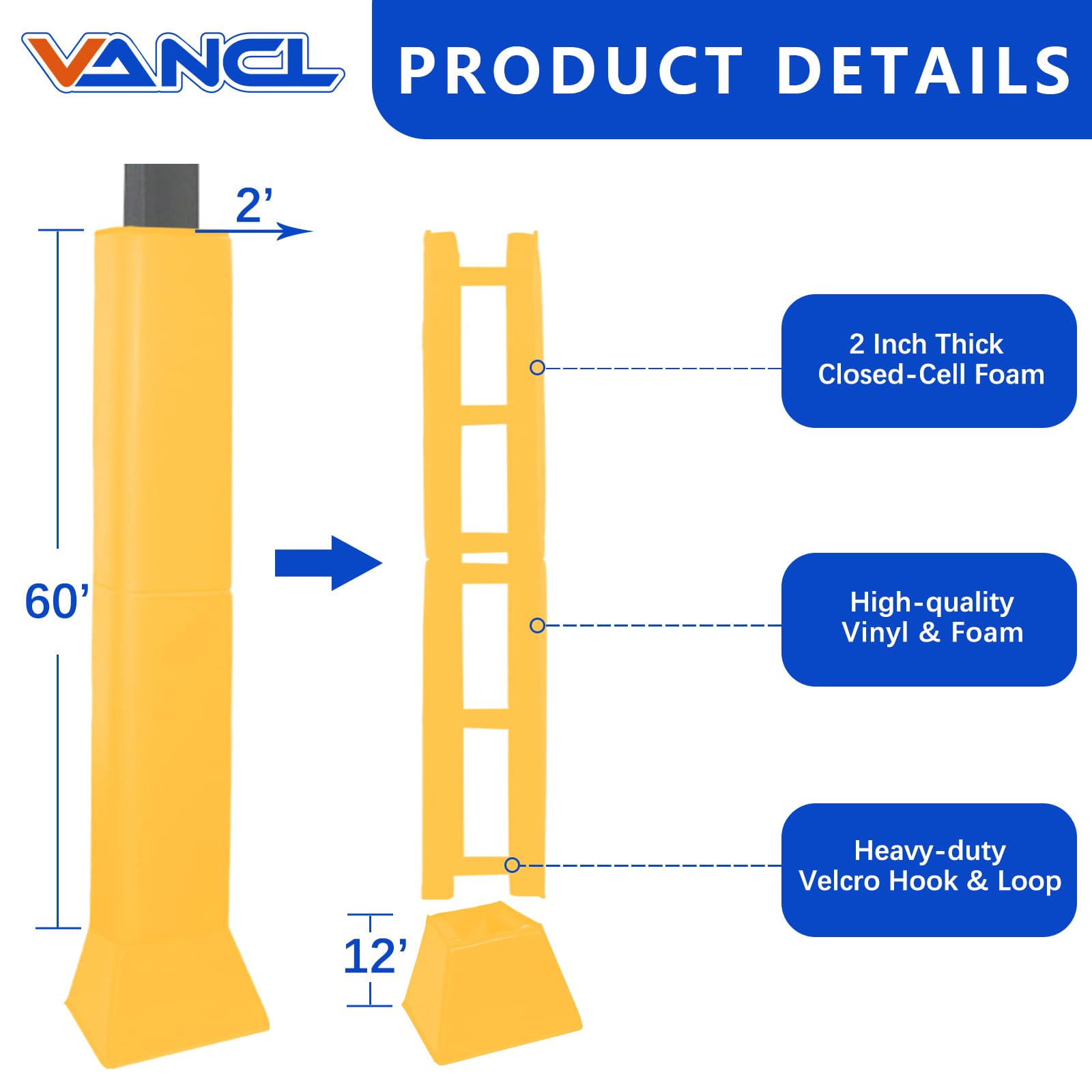 VANCL Square Pole Pad Basketball Pole Padding Outdoor Pole Pads Basketball Square Pole Pad Wrap Around Base Pad Waterproof Durable UV-Resistant Square Pad for Protection Yellow