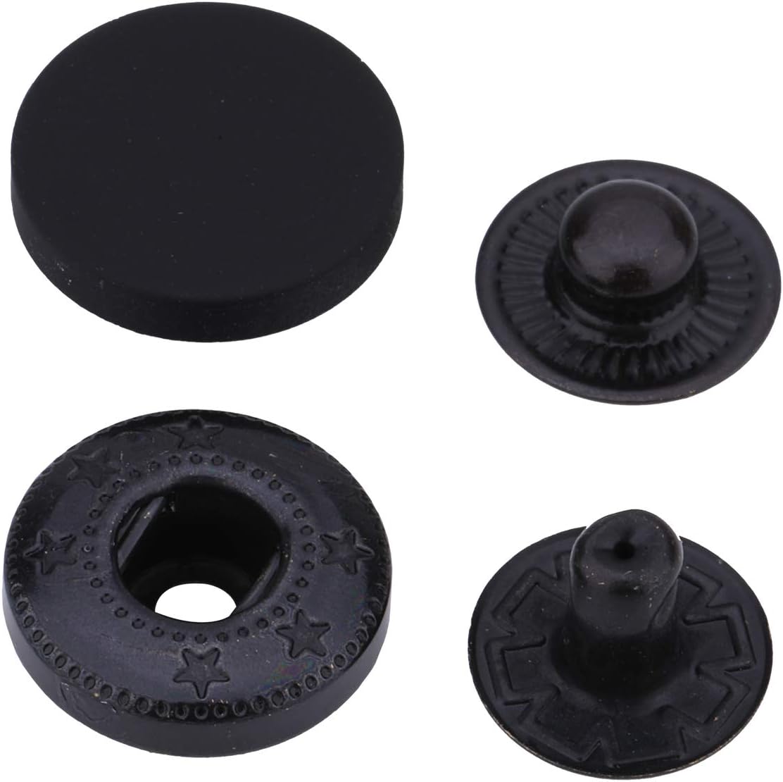 Trimming Shop Alloy Cap S Spring Press Studs 4 Part Metal Back Snap Fasteners for DIY Leathercrafts, Clothing Repair, Purses (10mm, Black, 10pcs)