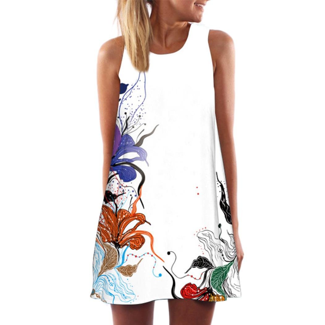 Mini Dress, Beautyfine Women Vintage Boho Sleeveless Printed Summer Dress A