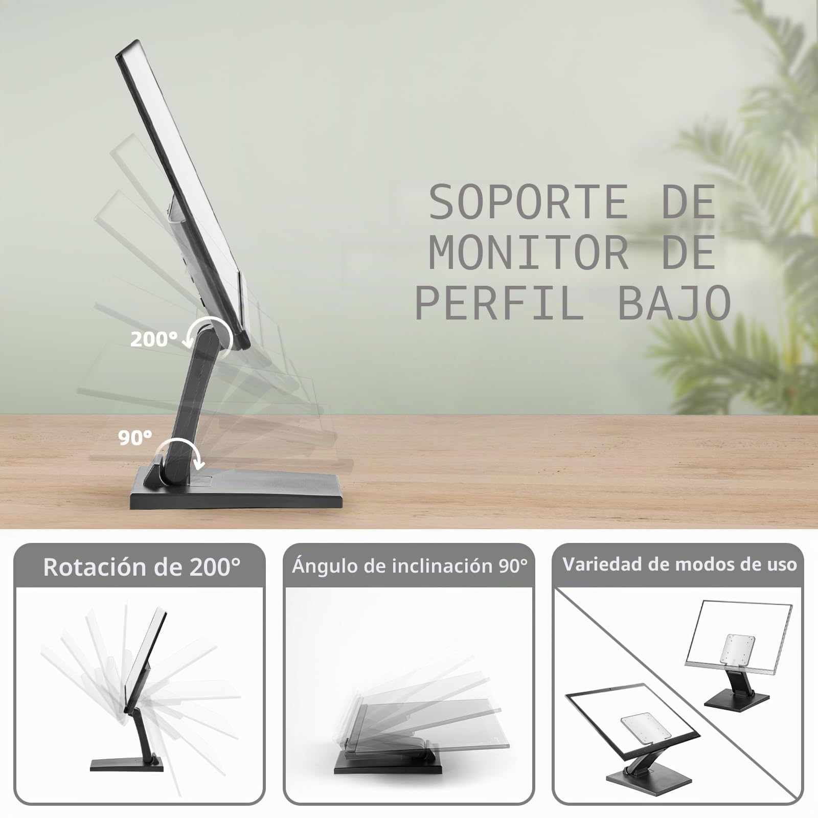 Wearson WS-03A - Soporte Ajustable para Monitor LCD, Plegable, de Metal, con Agujero VESA 75 x 75 100 x 100 mm