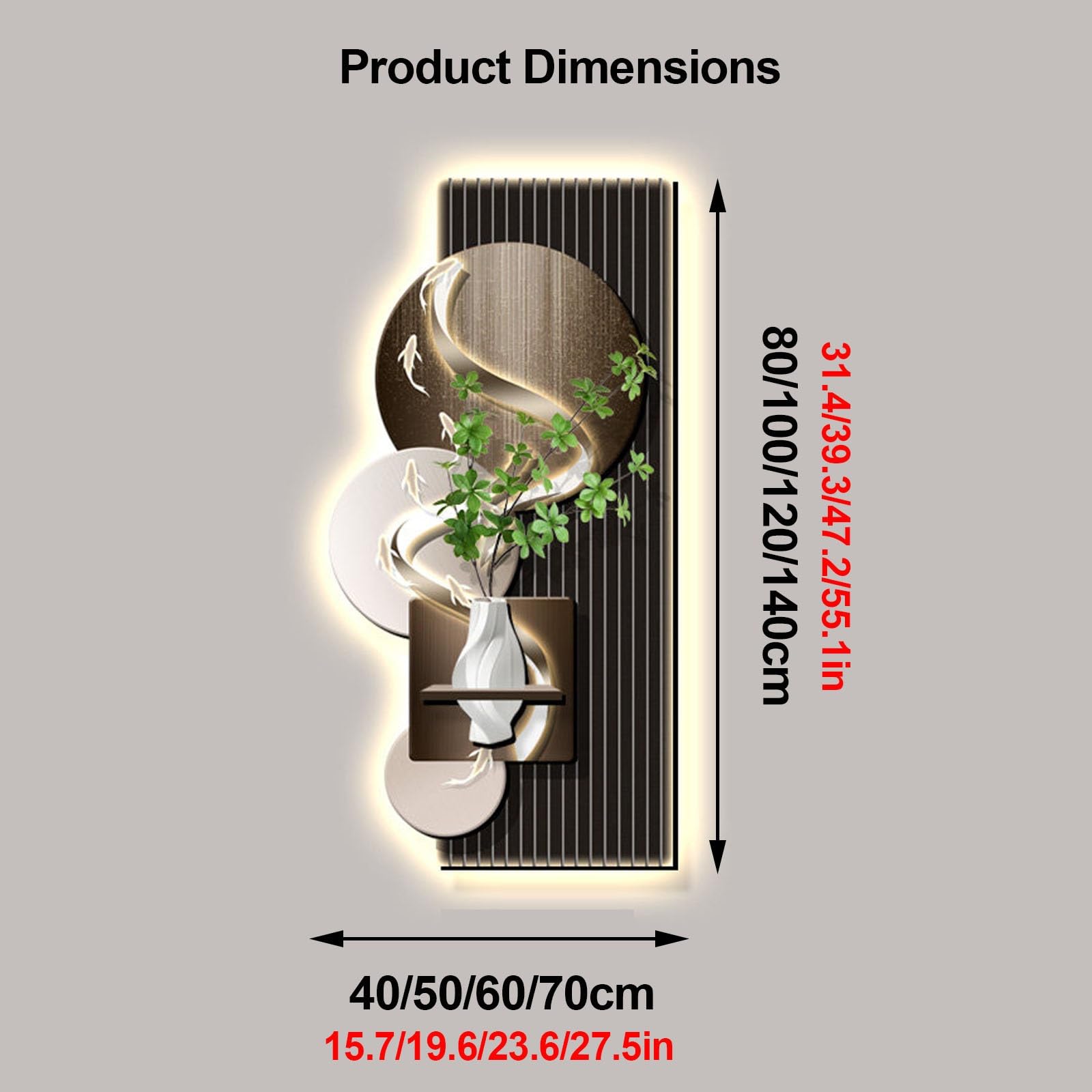 3D-Wandbild mit LED-Beleuchtung, luxuriöses Wandbild für den Eingangsbereich mit künstlichen Pflanzen, leuchtendes Wandbild mit Lampenschirm, hängendes Wandbild für Flure (Stil 4, 50 x 100 c