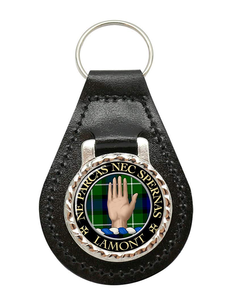 Giftshop Uk Unisex Black Leather And Silver Metal Lamont Scottish Clan Leather Key Fob