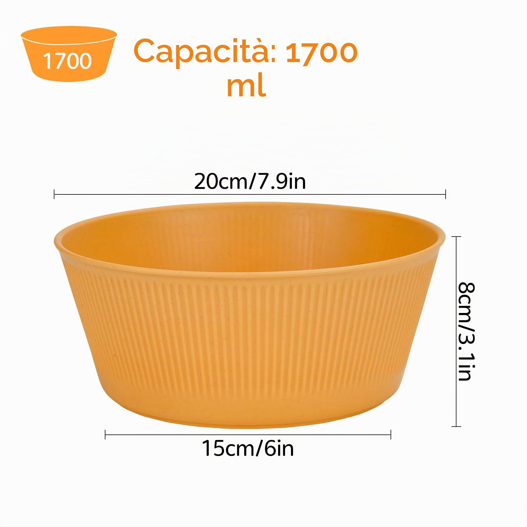 6 pezzi infrangibili set di Ciotole per Insalata, 20CM 60 Once Grandi Ciotole da Campeggio Set di Ciotole di Plastica per Cereali per Picnic Barbecue Leggero Bambini Adulti Zuppa Cena Dessert Set