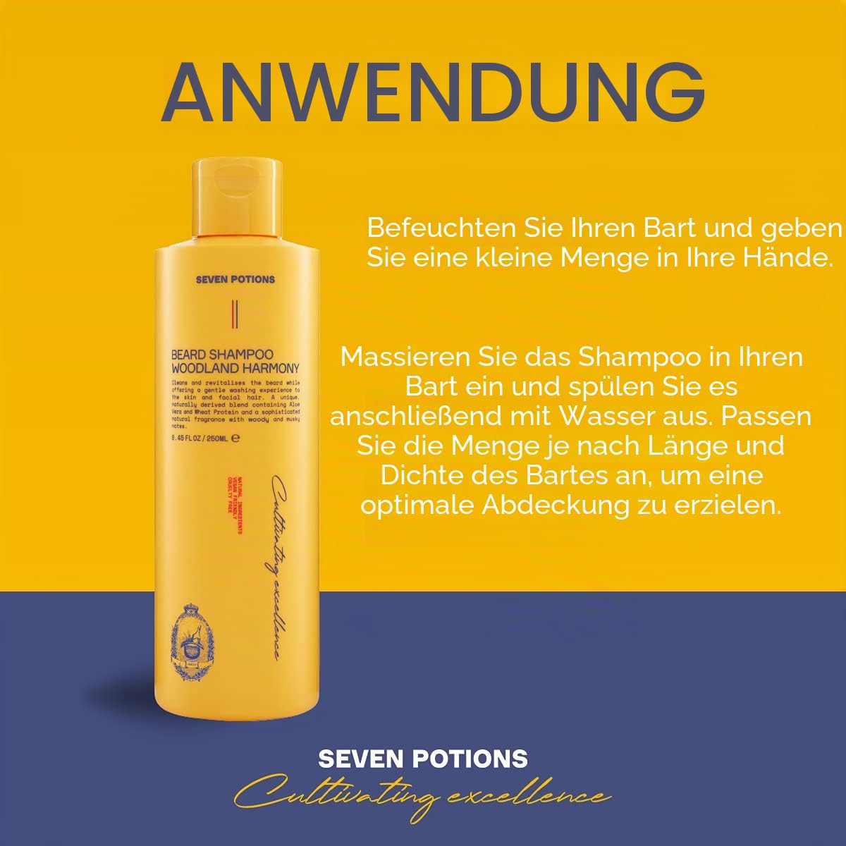Seven Potions Bart-Shampoo für Männer - Sanfte, reinigende Bartreinigung für einen sauberen Bart ohne Juckreiz- natürlich, vegan, ohne Tierversuche - Woodland Harmony (250 ml)