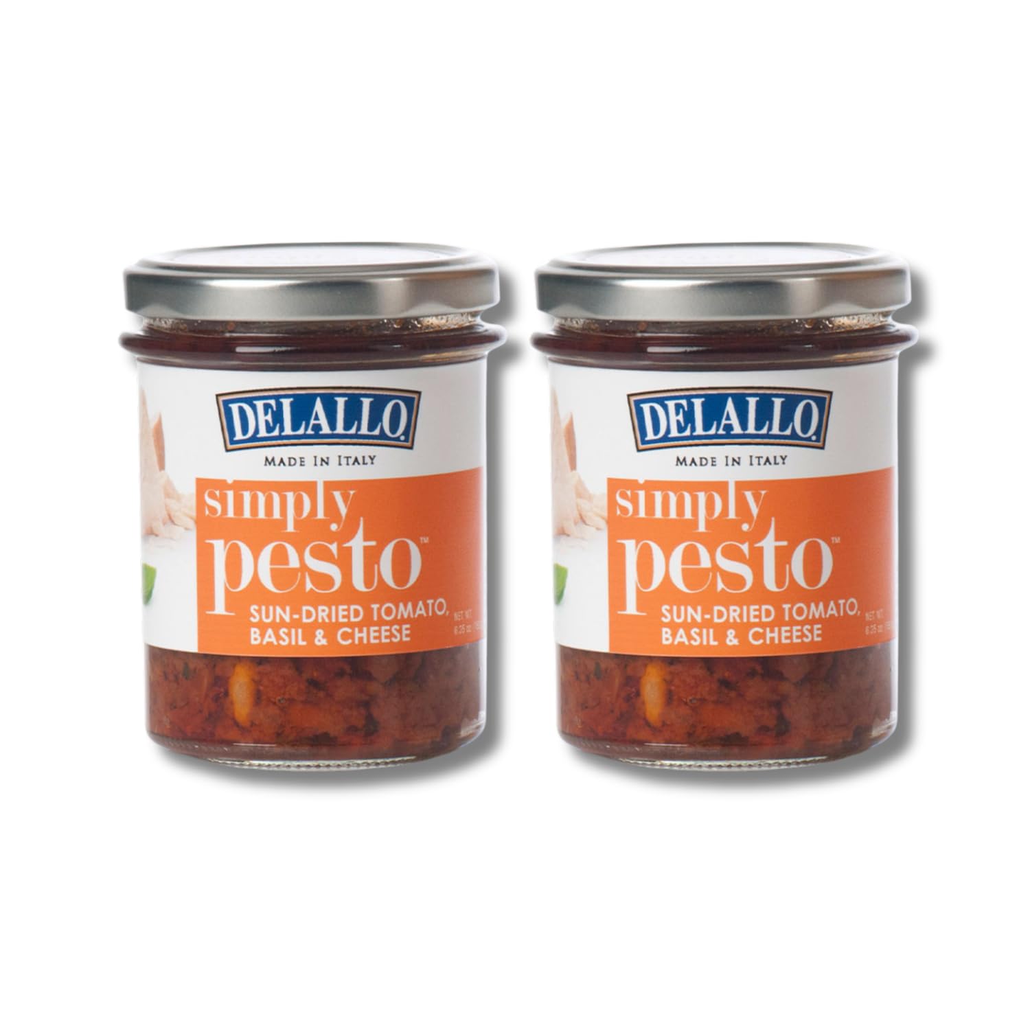 DeLallo Sun-Dried Tomato Basil Pesto Sauce, Made with Sweet Sun-Dried Tomatoes, Fresh Basil and Pecorino Romano Cheese, 6.35 oz Jar, (2 Pack)
