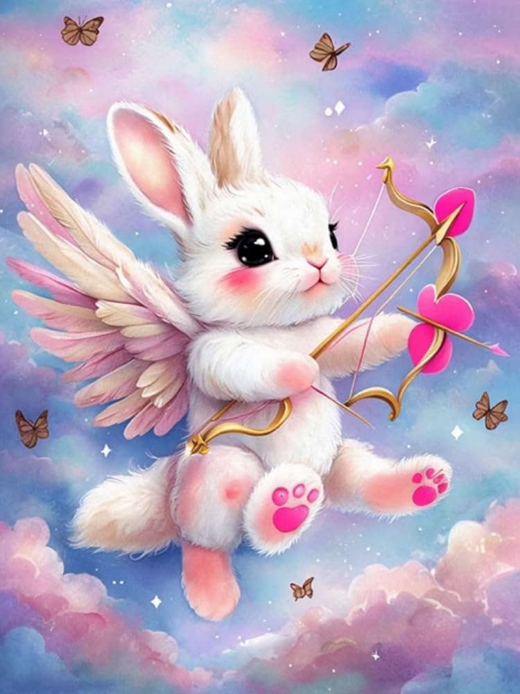 Renqidian 5D Diamond Painting Kits Angel and Rabbit DIY Diamond Art Picture Adults Beginners Crystal Arts and Crafts for Home Wall Decor(40x50 cm)