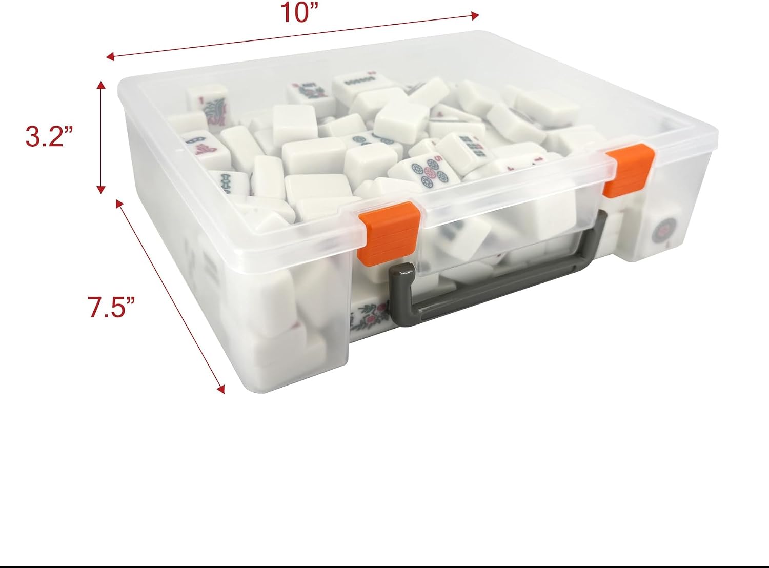 Portable Storage Box with Handle, Carrying Case for Amerian Mahjong tiles, Toys, Tools, Crafts, Legos, blocks and makeup, Durable Stackable Plastic Bin, 10x 7.5 x 3.2 inches