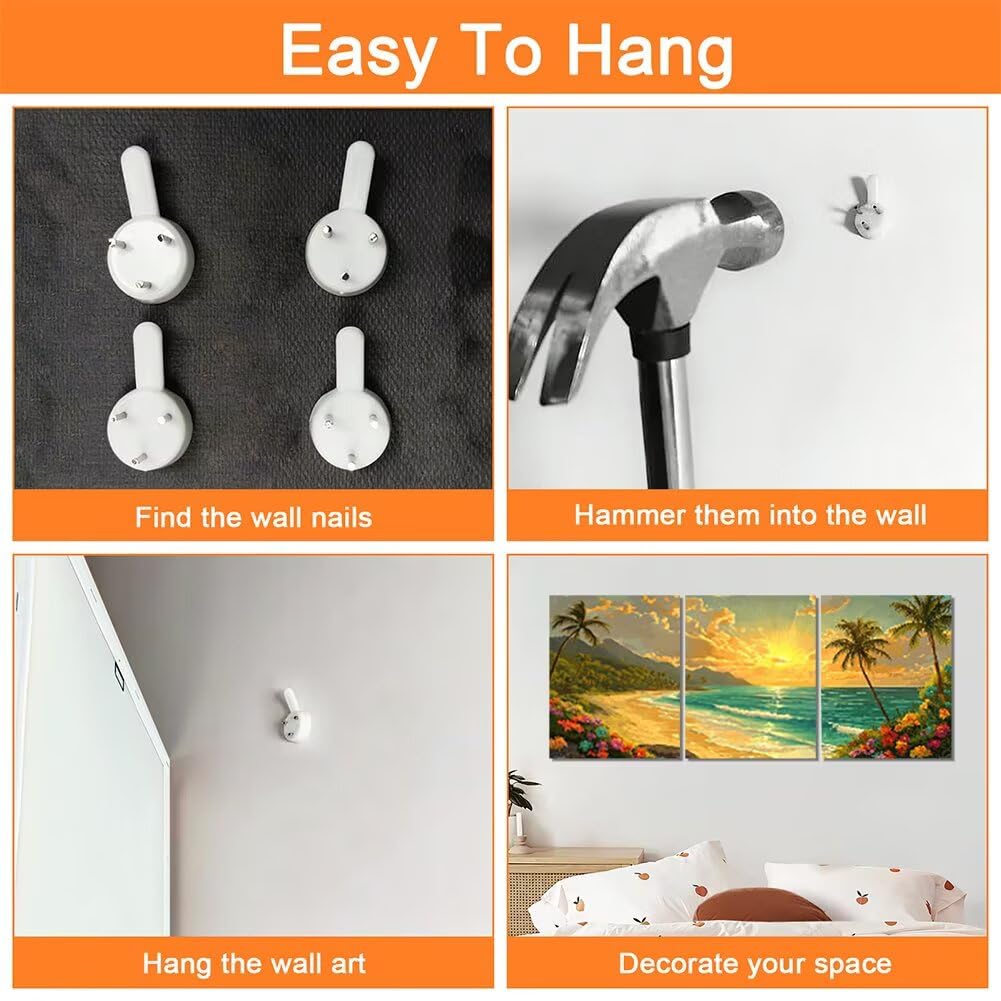 Wandbilder Strand 60x80cm, 3Pcs Leinwand Bilder Groß Wanddeko Wohnzimmer, Baum Leinwand Bilder mit Rahmen, Moderne Wandbilder Wohnzimmer Poster Set mit Haken, Wanddeko Schlafzimmer Poster Set, -2074