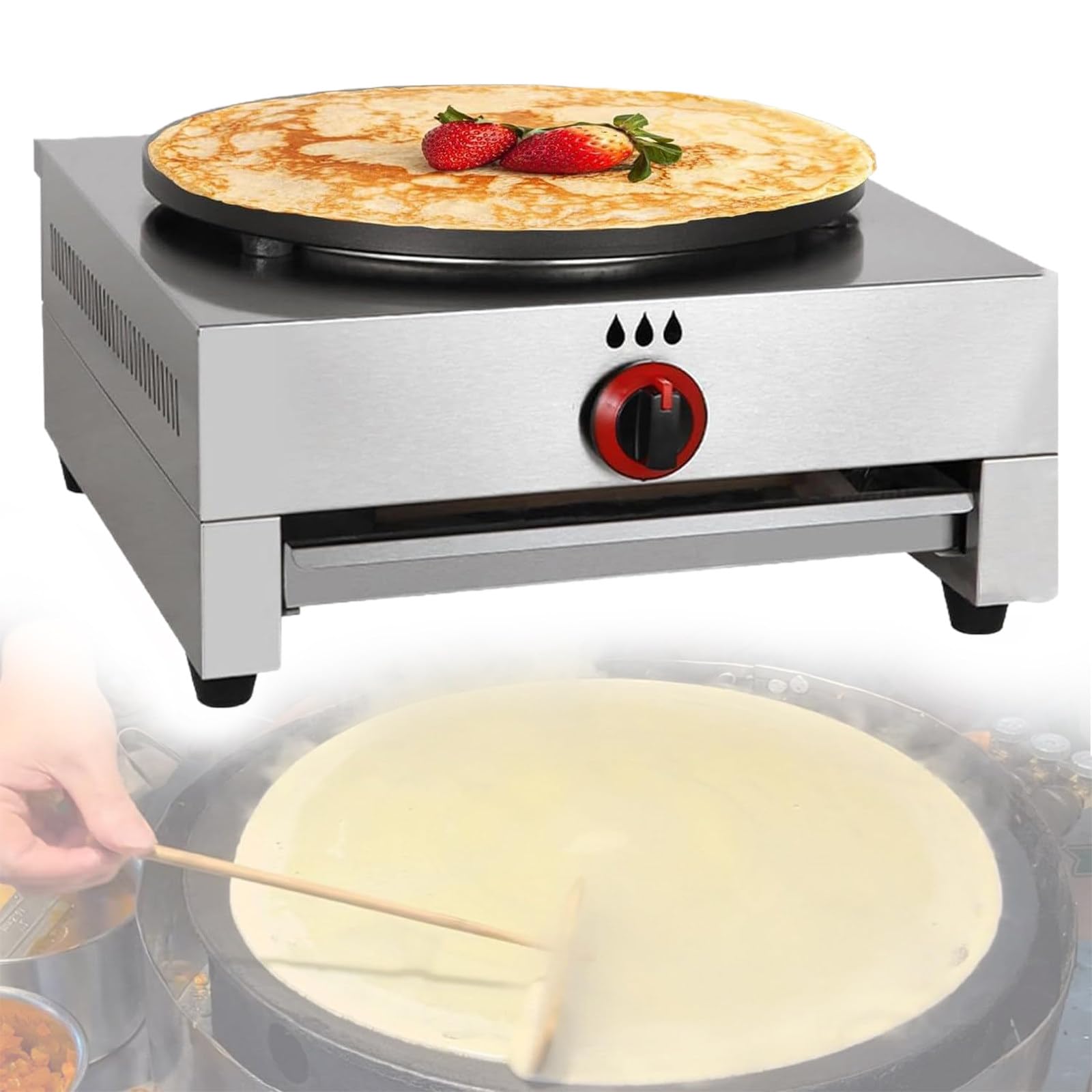 UMJIGF Crepe Maker, 16-Inch Nonstick Pancake Maker, 40cm Pancake Pan, Commercial Desktop Stainless Steel Crepe Griddle,Gas