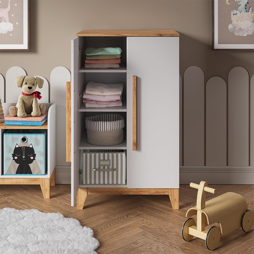VitaliSpa Kinderkleiderschrank Malia, Weiß/Artisan, 70 x 120 cm, zur Aufbewahrung von Kinderkleidung und kombinierbar