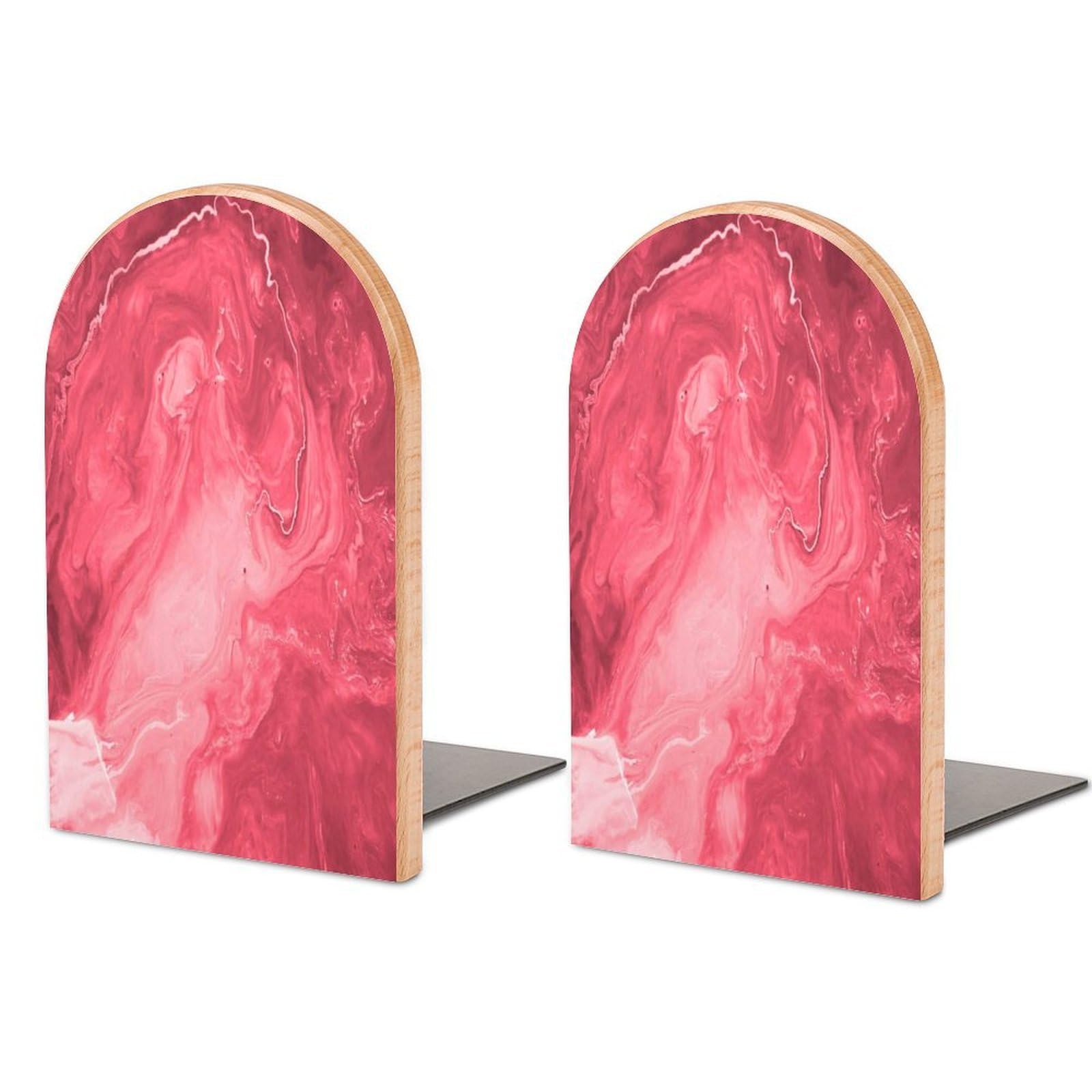 Red Swirl Background Beech Wood Bookends Heavy Duty Book Organizers Desktop File Holder for Office Home Bookshelf