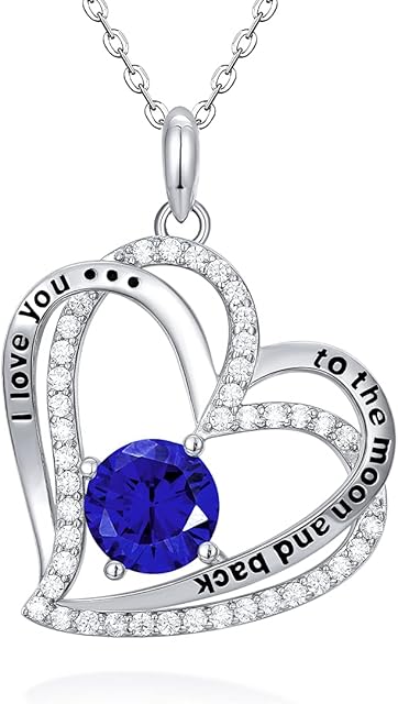 CRYSLOVE 925 Sterling Silver Necklace for Women Love Heart Pendant Birthstone Rose/White Gold Necklace Jewellery Gifts for Her Wife Mum Girlfriend Christmas Valentines Anniversary Birthday Mother's Day