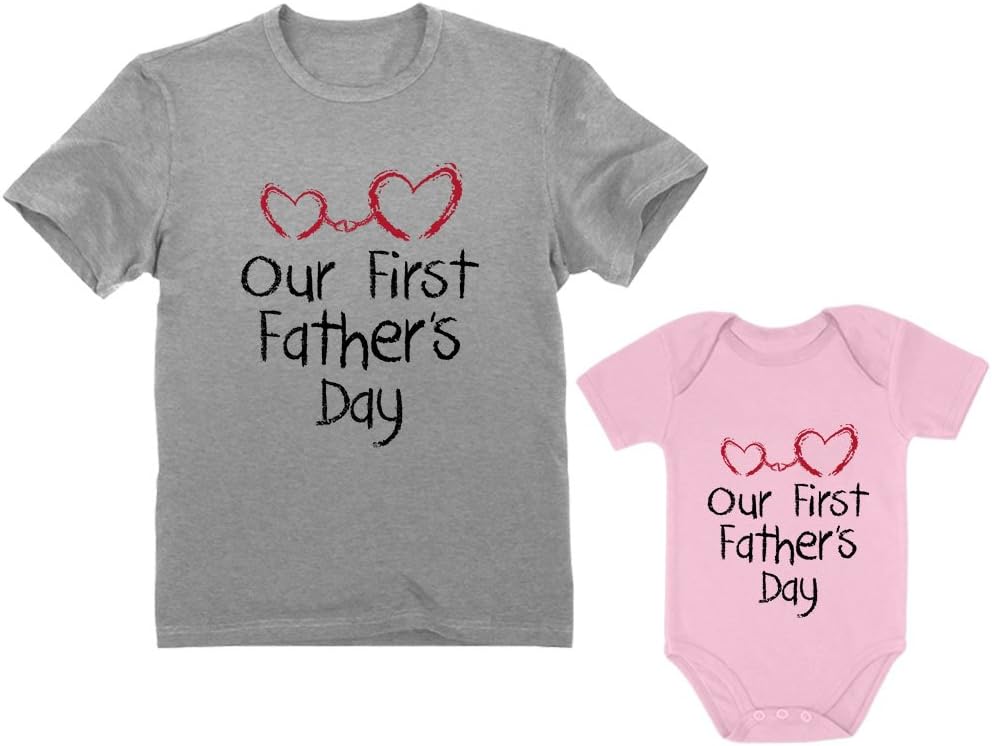 TstarsOur First Father's Day Dad and Baby Matching Outfits | New Dads Gift Adult Shirt and Infant Bodysuit