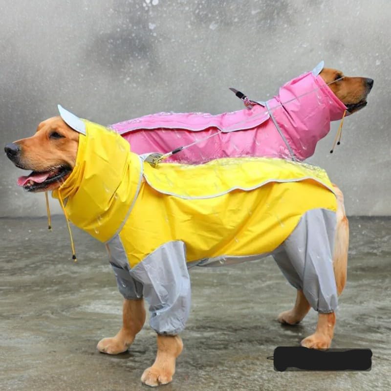 Image of Bhumi Enterprises Dog Raincoats Rain Snow Coats Waterproof Clothing 4 Four Legs Raincoat Full-Cover Dogs Hooded Poncho(Yellow-Grey) (36.-Size)