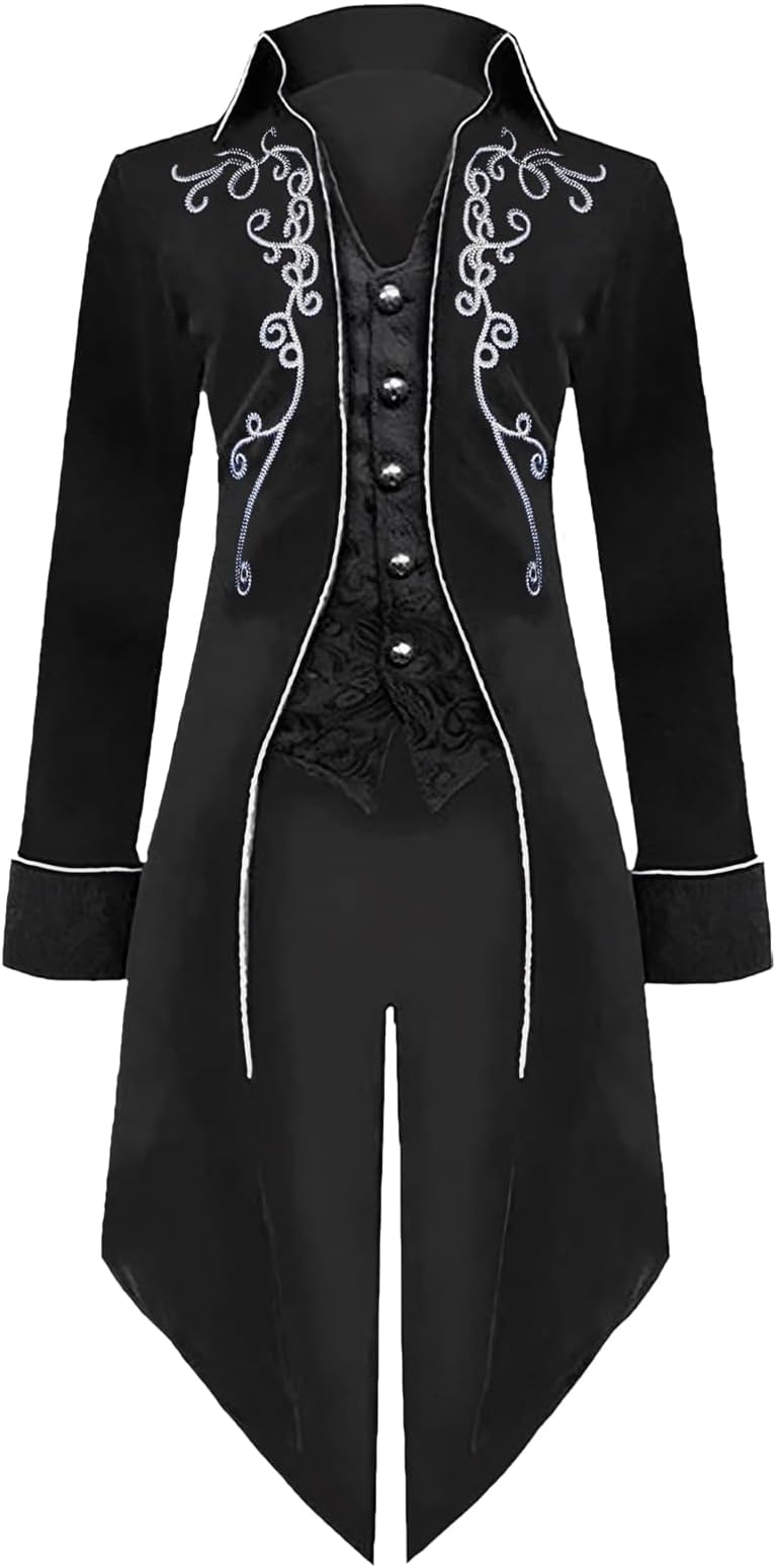 Men's Medieval Steampunk Tailcoat Jacket, Gothic Tailcoat Jacket, Coat, Renaissance Retro Victorian Yard Embroidery Coat Vampire Cosplay