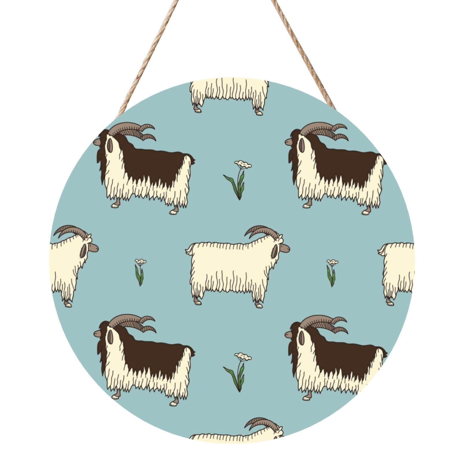 InOmak Goat Pattern, Round Wood Panel Painting 12 in, Wall Hanging Painting For Home