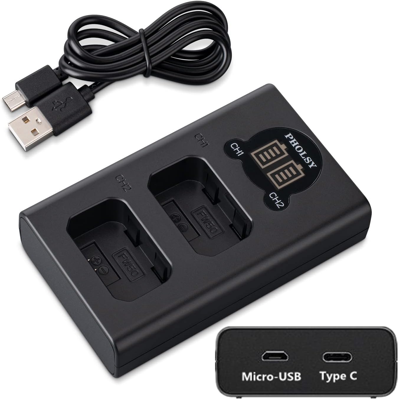 PHOLSY NPFW50 Battery Charger with Smart LED Display Dual