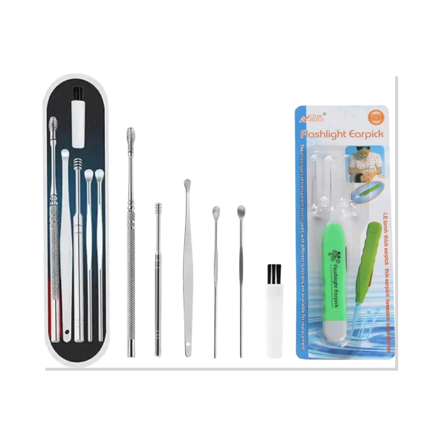 Premium Ear Wax Cleaning Tool Set of 7 with LED Light Earpick. Rust Free Steel Ear Curette Cleaners for Family Use. Kan Saaf Karne Wala Kit for Home & Travel.-image-30