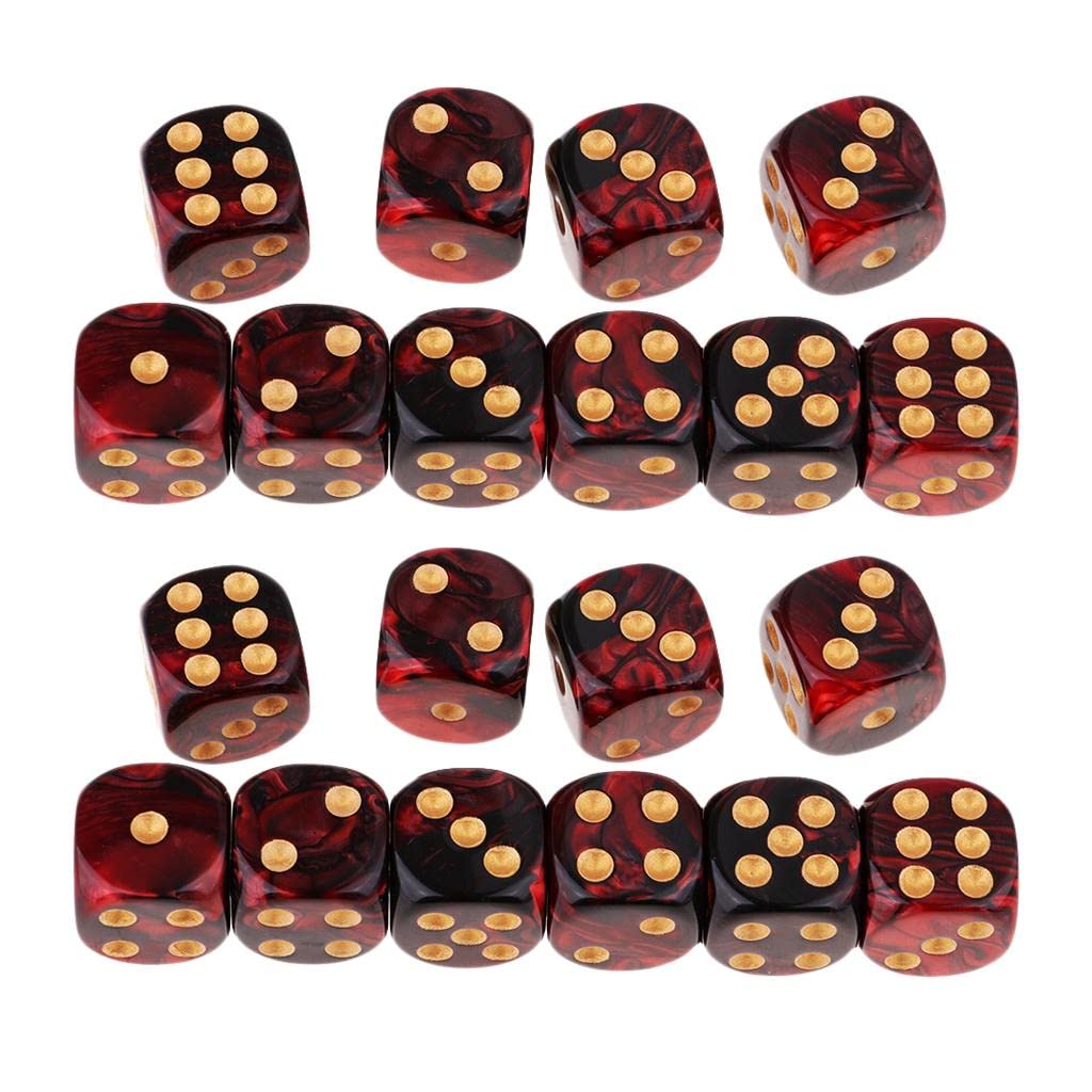 ATORSE Toy 20 Pieces Opaque 6-Sided 16mm D6 Game Dice Set Red & Black with Golden Pips-Toys & Hobbies-Games-Role Playing Games-Dungeons & Dragons-Accessories & Dice-picture-38