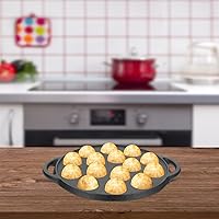 Vista 9 de Cabilock Small 15-Hole Cast Iron Pancake Pan, Round Non-Stick Takoyaki Maker, Black Finish Plate Mold for Poffertje Corn Muffin Biscuit Snail