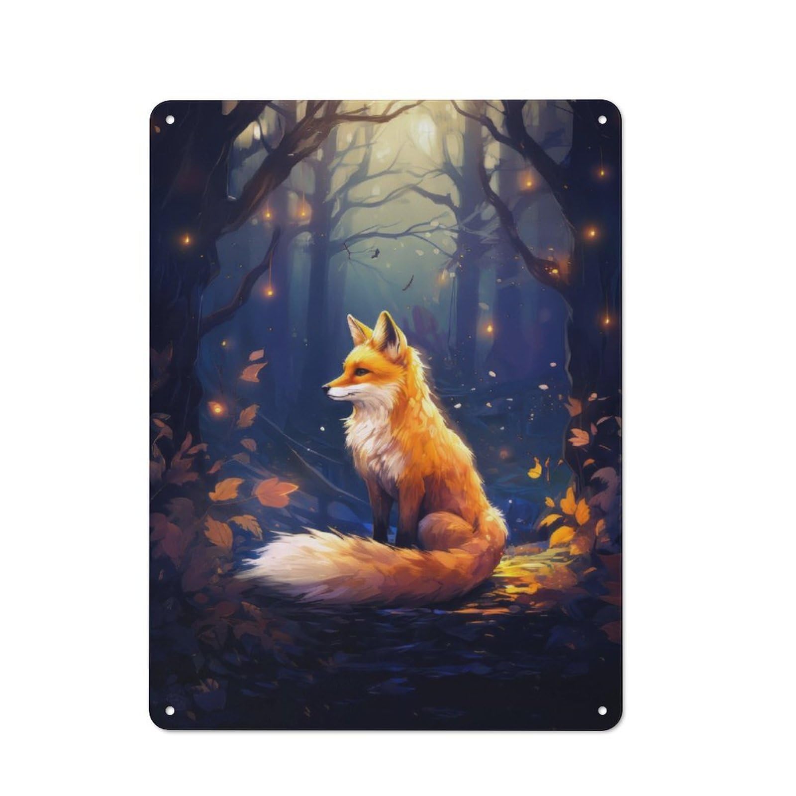 Junmoney Red Fox In Forest Retro Metal Wall Sign 40X30cm With For Pub Or Café, A Housewarming Gift For Hospitality Wall Decor Collectors
