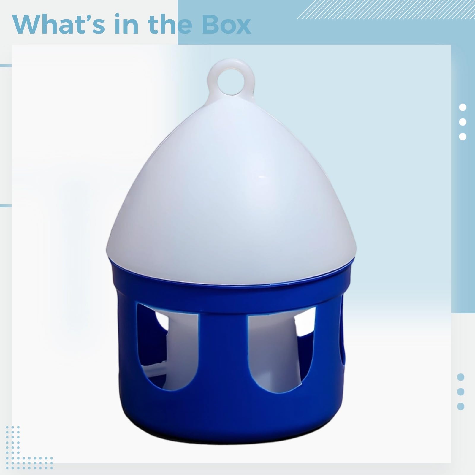BOSREROY 2 dispensadores de agua para pájaros, 67 onzas, contenedor automático de agua para palomas de 2 litros con agujeros para beber, diseño fácil de limpiar, vista de nivel de agua azul, para uso