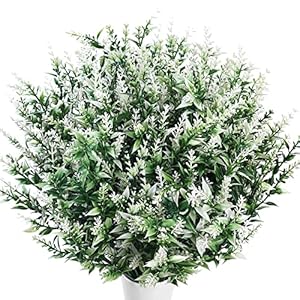 Xiaomoyu 6 Pcs Artificial Lavender Flowers, Fake Faux Lavender Bouquets, Plastic Outdoor Indoor Artificial Flowers Plants UV Resistant Greenery Shrubs Planter for Wedding Garden Decorations – White