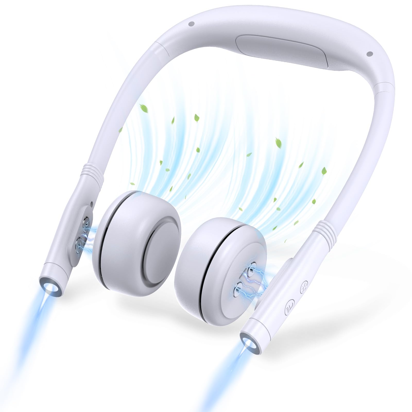 Ventilador de Cuello Portátil Silencioso, Ventilador Recargable con Luz Lectura, 3 Velocidades, Enfriador para Mujeres Hombres, Neck Fan con Cargador de 5000 mAh para Auriculares VR/Smartphone