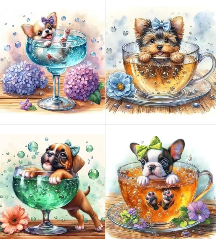 ダイヤモンドアート 四角いビーズ 4枚 30X30cm スクエアビーズ 人気 DIY 手作り セット 手芸 プレゼント 芸術品 装飾 (30*30 犬)